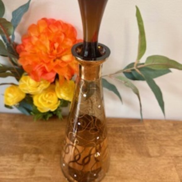 Bohemia Crystal Decanter Set Czechoslovakia – Vintage Amber Glass with Gold Trim - Picture 6 of 9